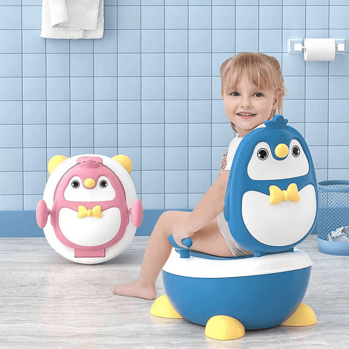 Children Potty Penguin Shape Spatterproof Urine Portable Toilet Freely Adjustable Height for Kid Care - MRSLM