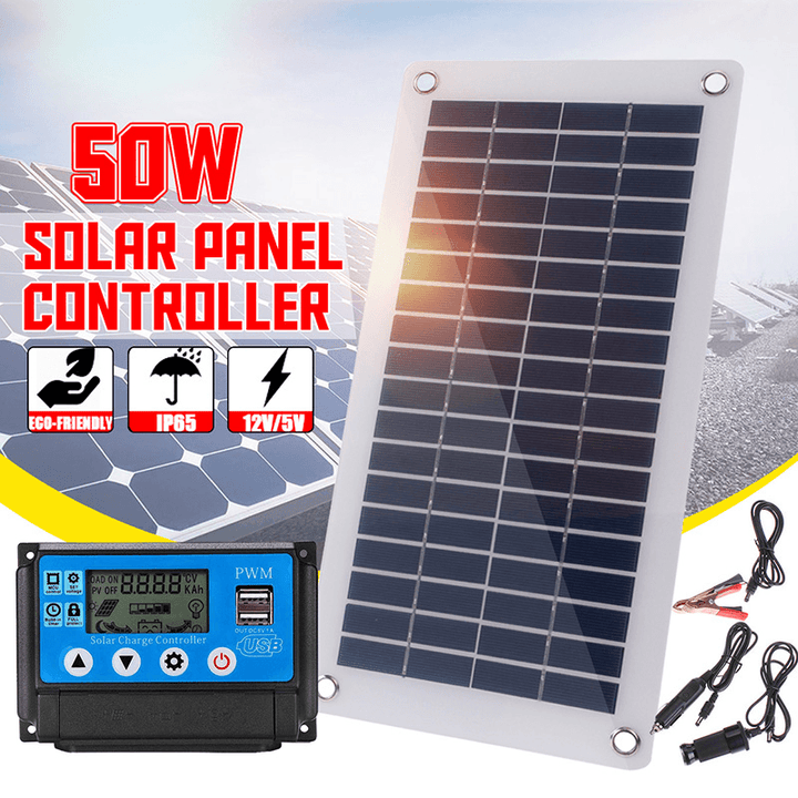50W Dual USB 12V/5V Solar Panel with Car Charger 10/20/30/40/50A USB Solar Charger Controller for Outdoor Camping LED Light - MRSLM
