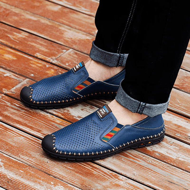 Breathable Hollow Outs anti Collision Toe Genuine Leather Flats Loafers Shoes - MRSLM