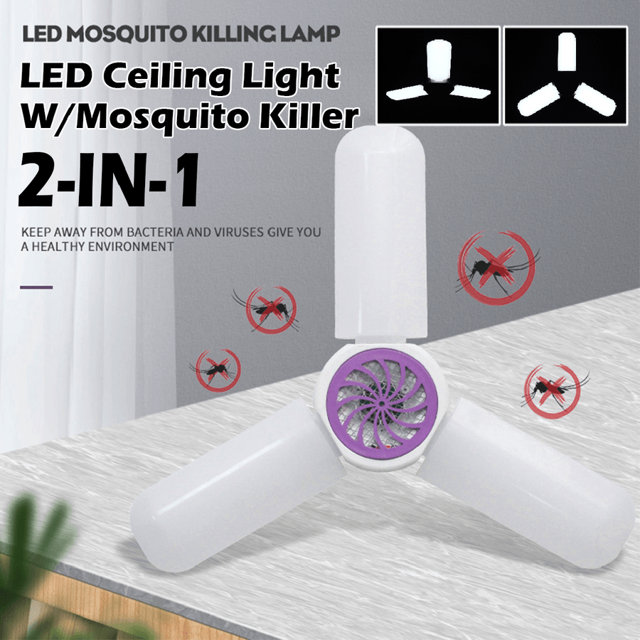 40W E27 Mosquito Killer Lamp Deformable LED Garage Light Bulb Three-Leaf Foldable Ceiling Lighting - MRSLM
