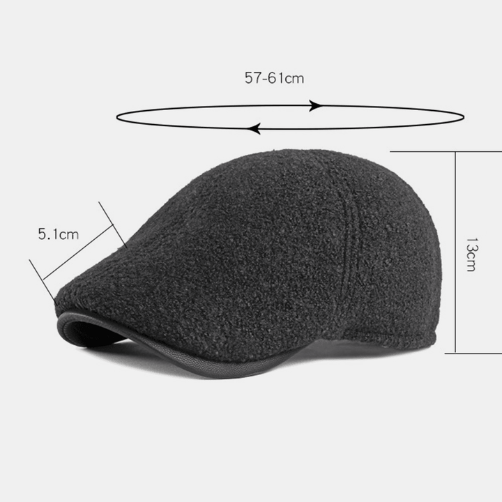 Men Felt Ear Protection Winter Outdoor Solid Color Casual Universal plus Thicken plus Velvet Beret Hat Forward Hat - MRSLM