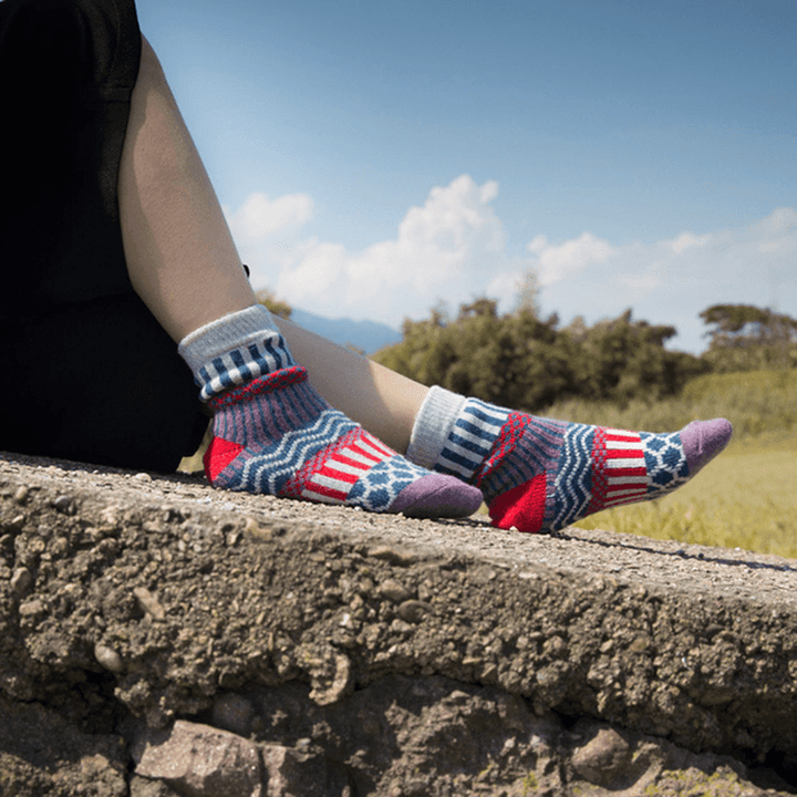 Women Stripe Wool Blend Socks Multi-Color Design Warm Casual Tube Thickening Sock - MRSLM