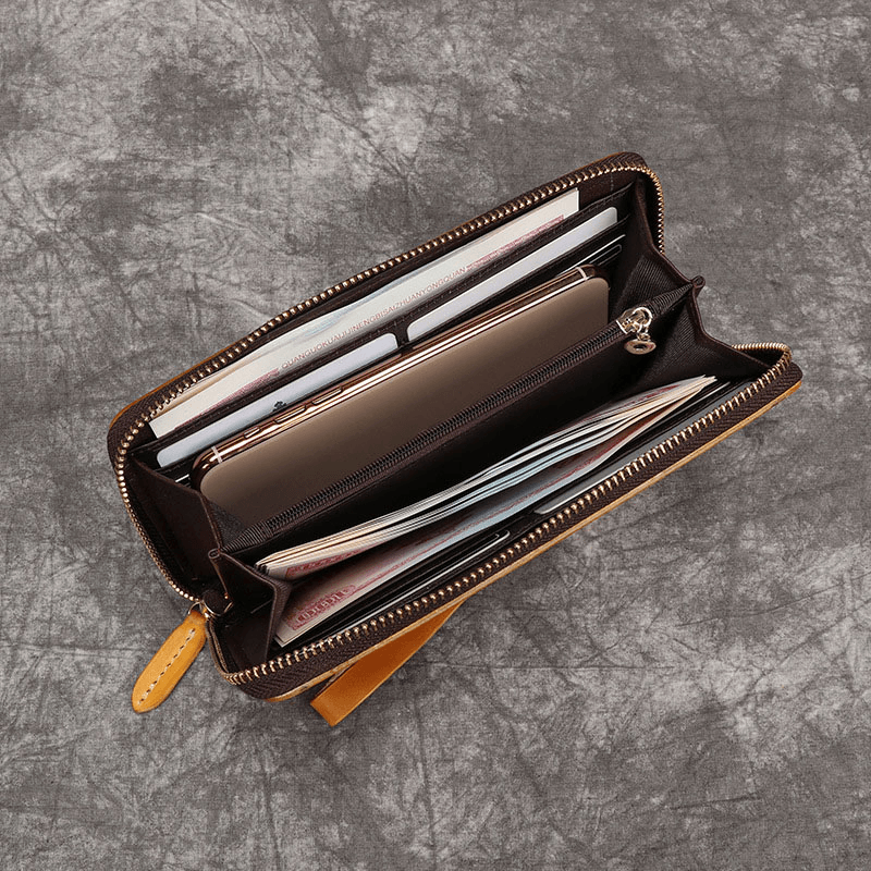 Unisex Genuine Leather Embossed Retro Vintage Multi-Slot Clutch Bag Wallet - MRSLM