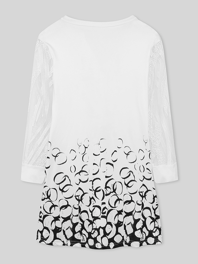 Women Half Button Print Sheer 3/4 Sleeve Elegant Longline Blouses - MRSLM