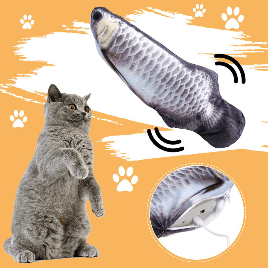 12Inch USB Wagging Cat Electric Fish Movement Catnip Plush Simulation Fish Cat Toy - MRSLM