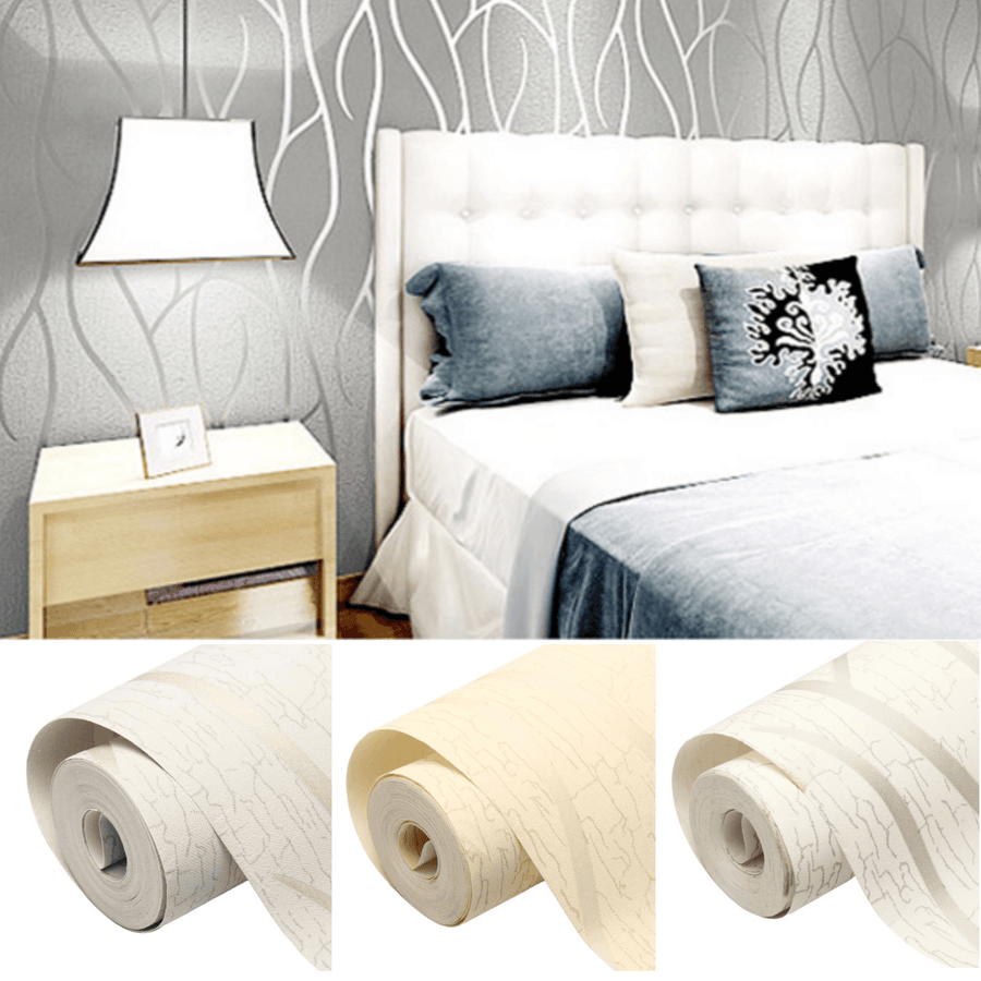 10M 3D Non-Woven Wave Stripe Embossed Paper Rolls Bedroom Living Room Wall Sticker - MRSLM