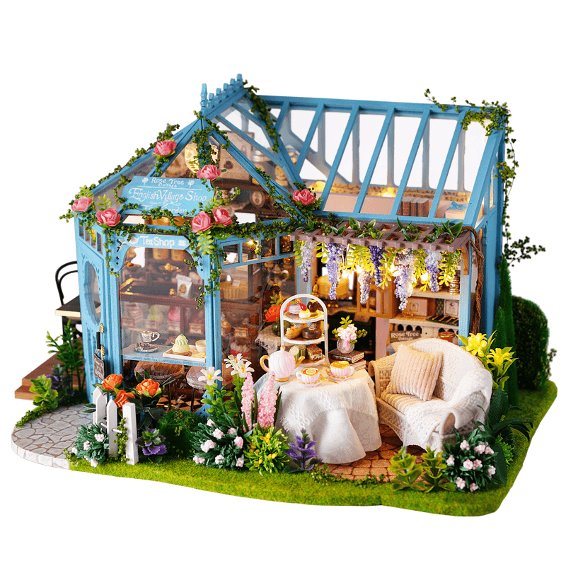 Cuteroom A068 DIY Cabin Rose Garden Tea House Handmade Doll House Model with Dust Cover Music Motor - MRSLM