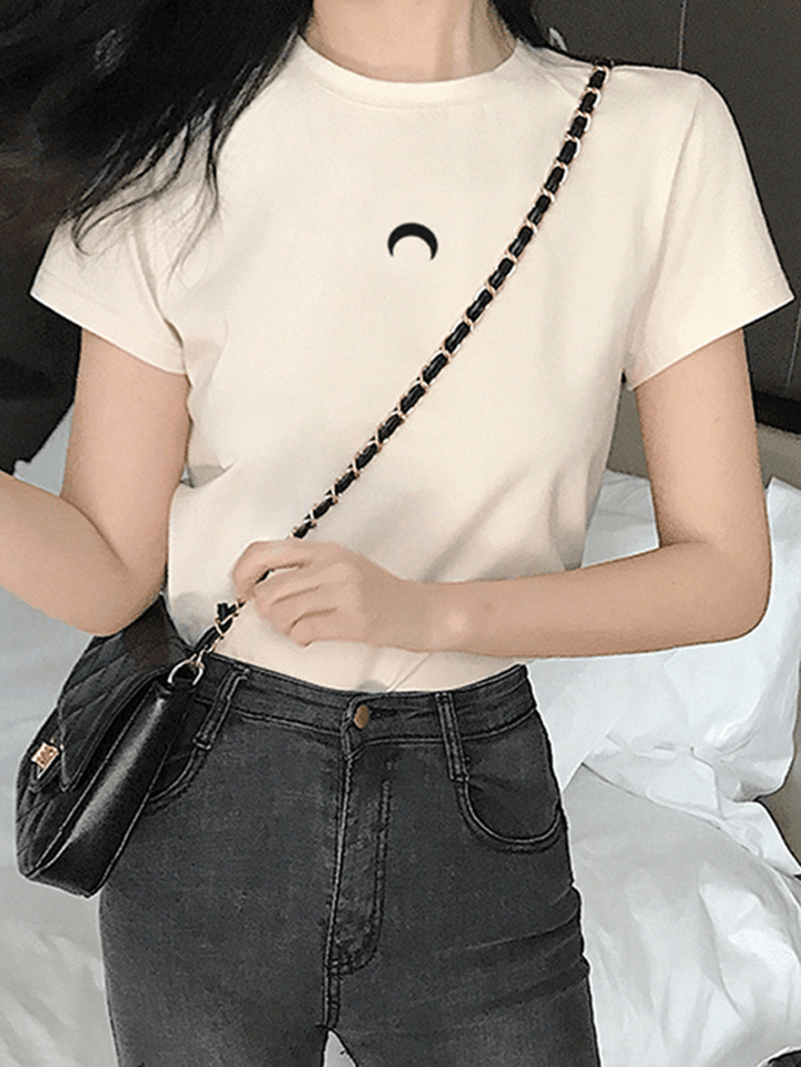 Short Sleeve O-Neck Crescent Casual T-Shirts for Women - MRSLM