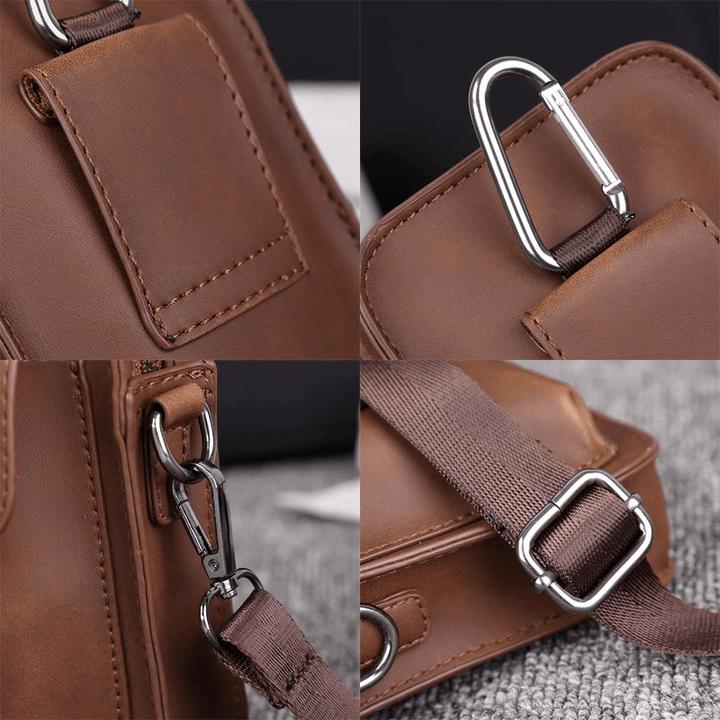 Men Faux Leather Mini Casual Multi-Carry Waist Hanging 6.3 Inch Phone Bag Shoulder Crossbody Bag with Belt Loop - MRSLM