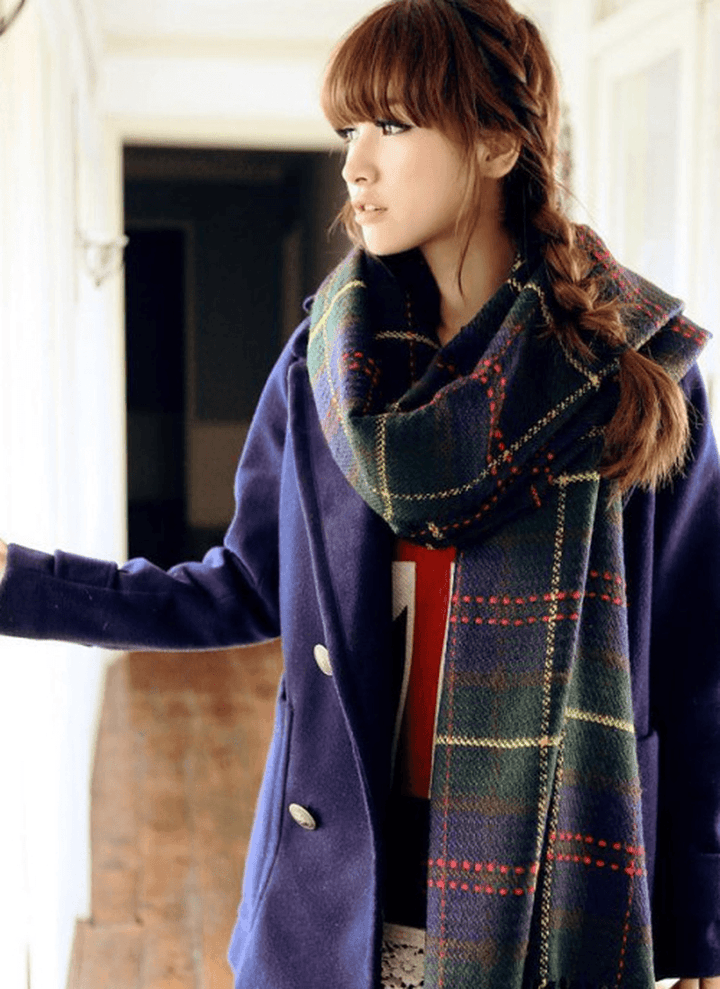 Autumn and Winter Warm British Plaid Tassel Air Conditioning Large Shawl - MRSLM