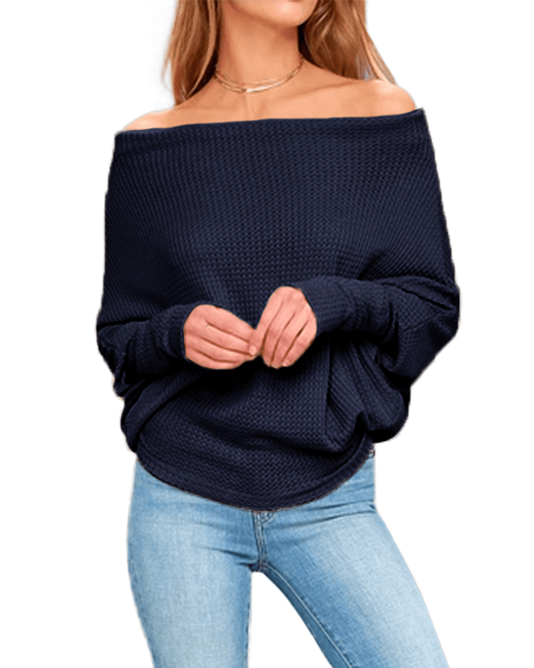 Women off Shoulder Knit Sweaters Jumper Loose Pullover Tops - MRSLM