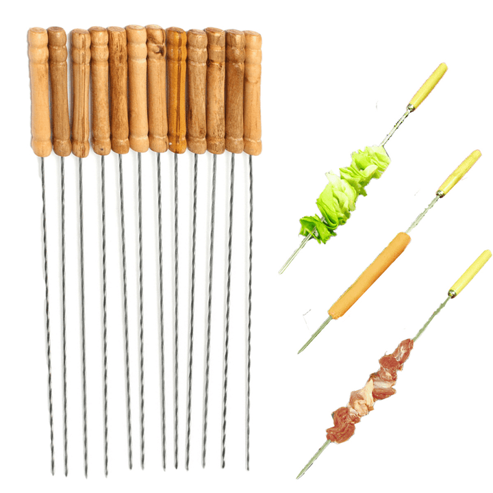 12X Stainless Steel Metal Barbeque Skewer Needle BBQ Kebab Stick Utensil 30Cm BBQ Stick Fork - MRSLM
