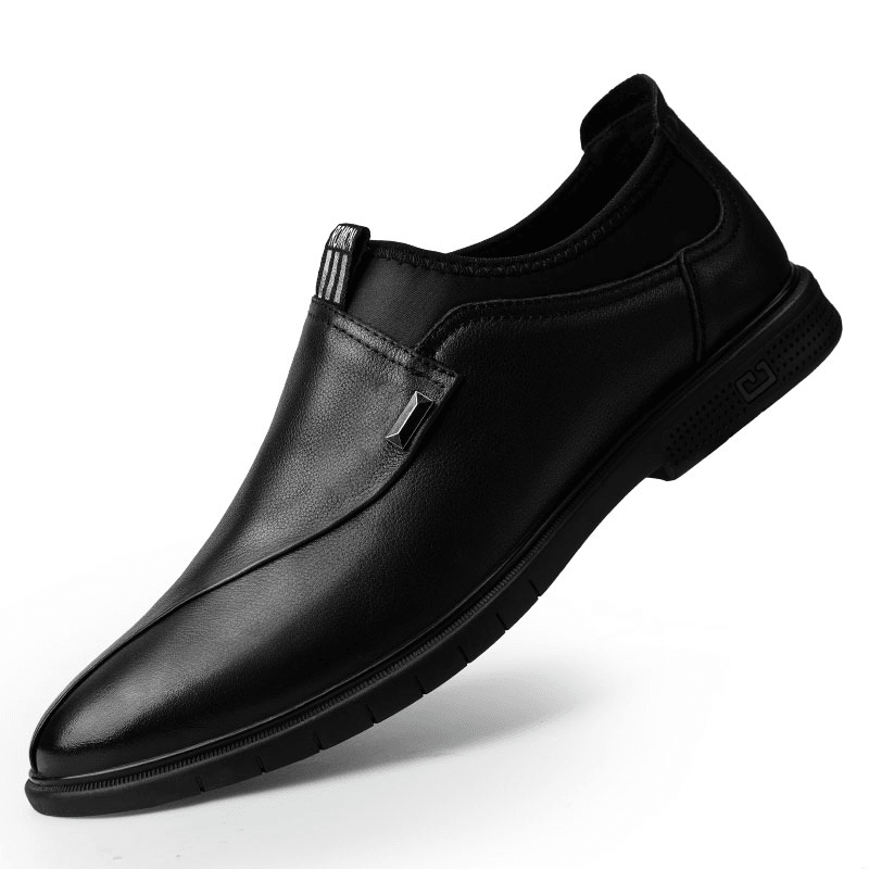 Men Brief Leather Pure Color Stitching Slip-On Business Formal Loafers Shoes - MRSLM