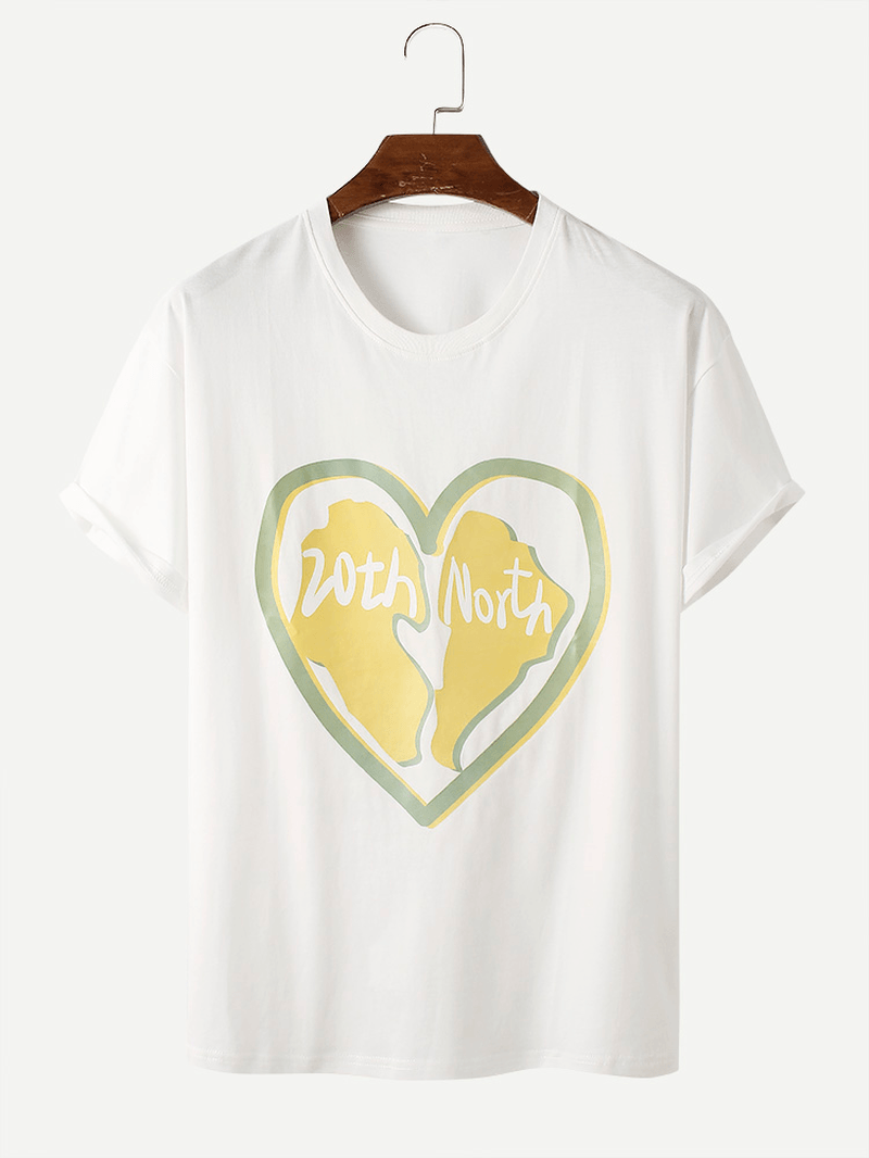 Mens Cotton Heart Shaped Print Crew Neck T-Shirts - MRSLM