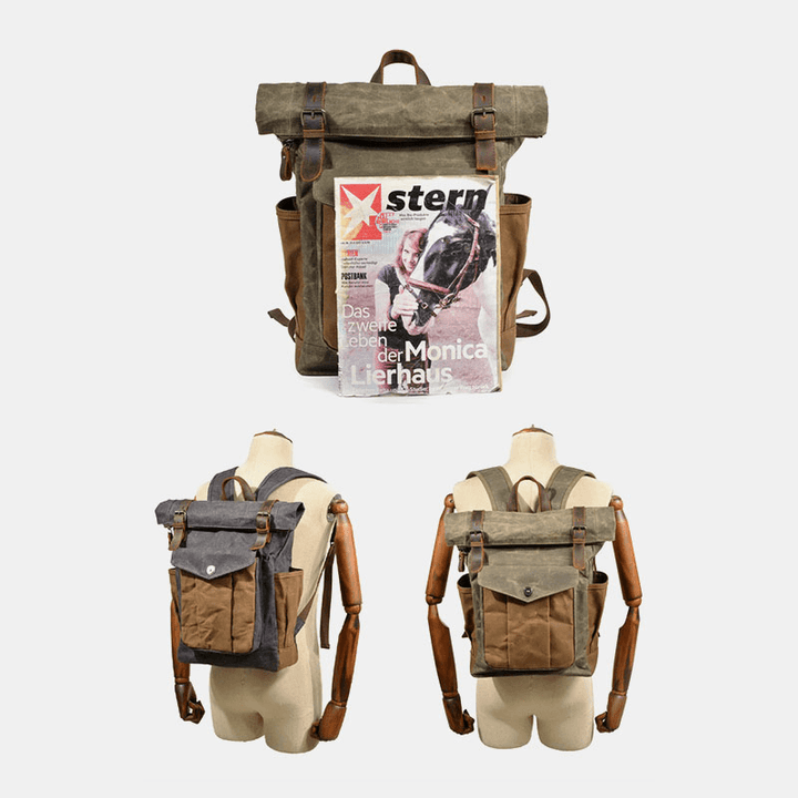 Men Vintage Canvas Travel Bag Waterproof Backpack Sport Climbing Bag - MRSLM