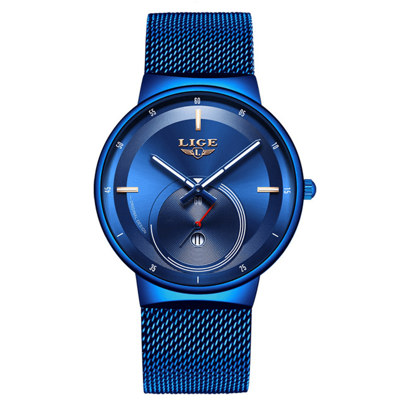 LIGE 9993 Men Fashion Full Steel Strap Date Display Watch Quartz Watch - MRSLM