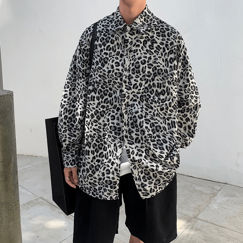 Leopard Print Retro Couple Loose Lapel Shirt Jacket - MRSLM