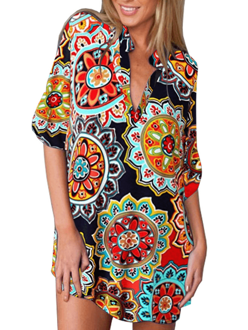 V-Neck Casual Multicolored Floral Summer Dress for Women - MRSLM