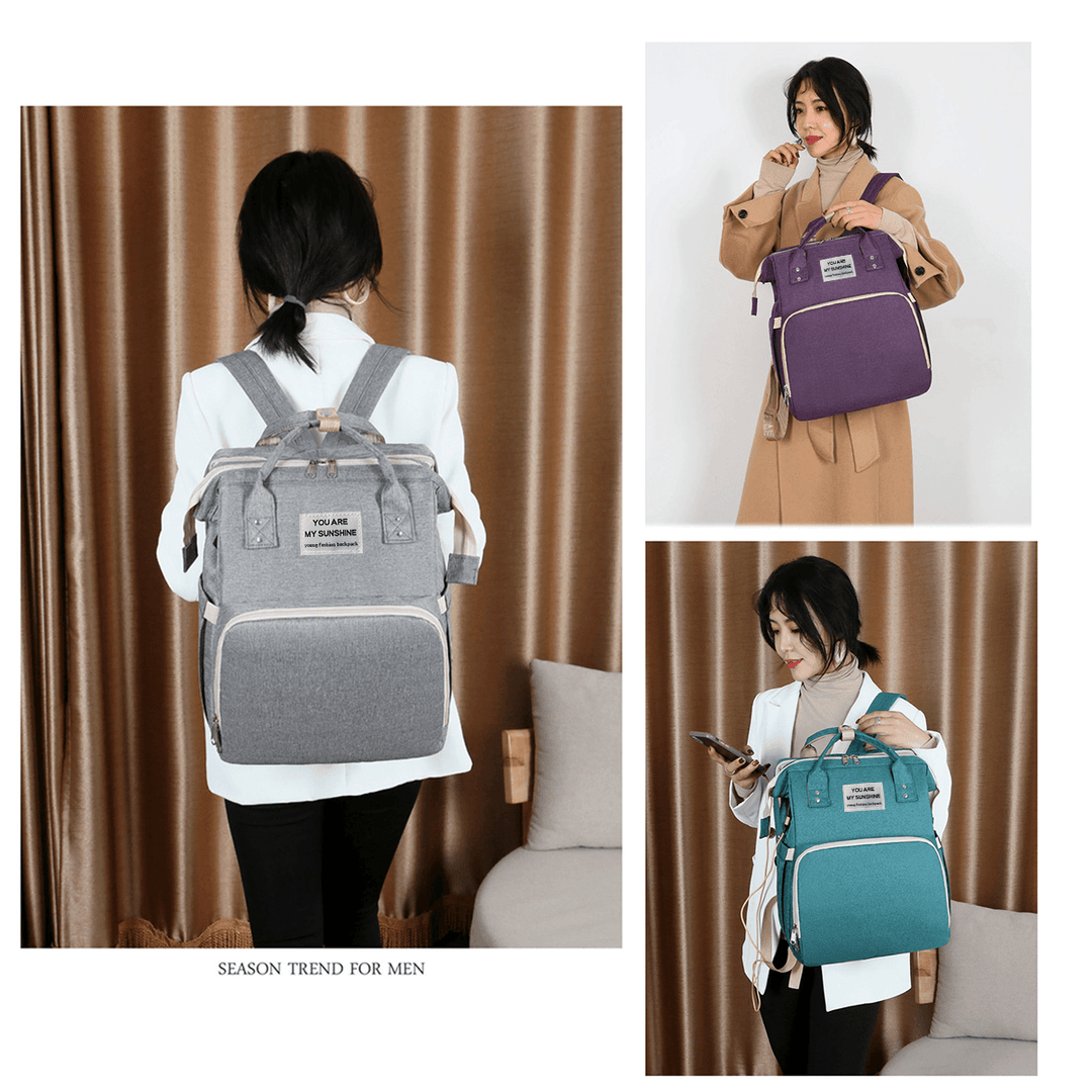 3 in 1 Diaper Bag & Baby Crib Backpack Foldable Nappy Mommy Bags for Mom Dad with External USB Interface - MRSLM