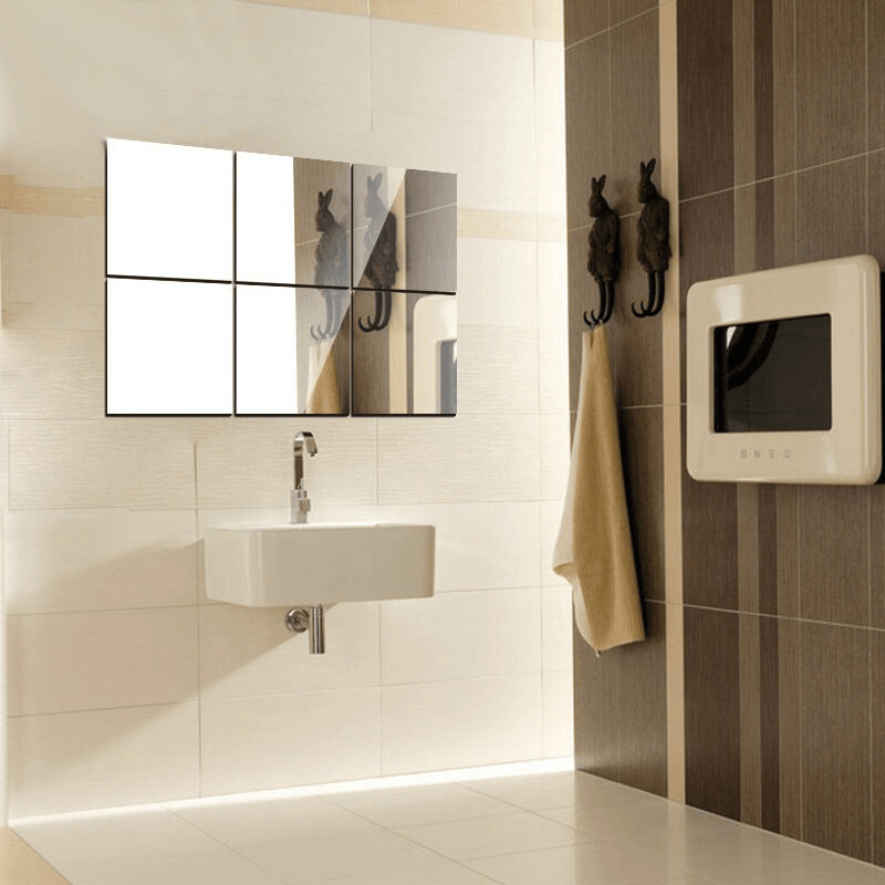 Honana BX-190 Mirror 3D Acrylic Silver Wall Sticker Decal Bathroom DIY Square Mirror Sticker - MRSLM