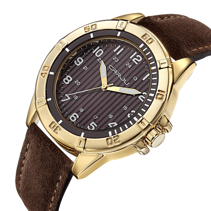 CRRJU 2113 Waterproof Casual Style Men Wrist Watch Genuine Leather Strap Quartz Watch - MRSLM
