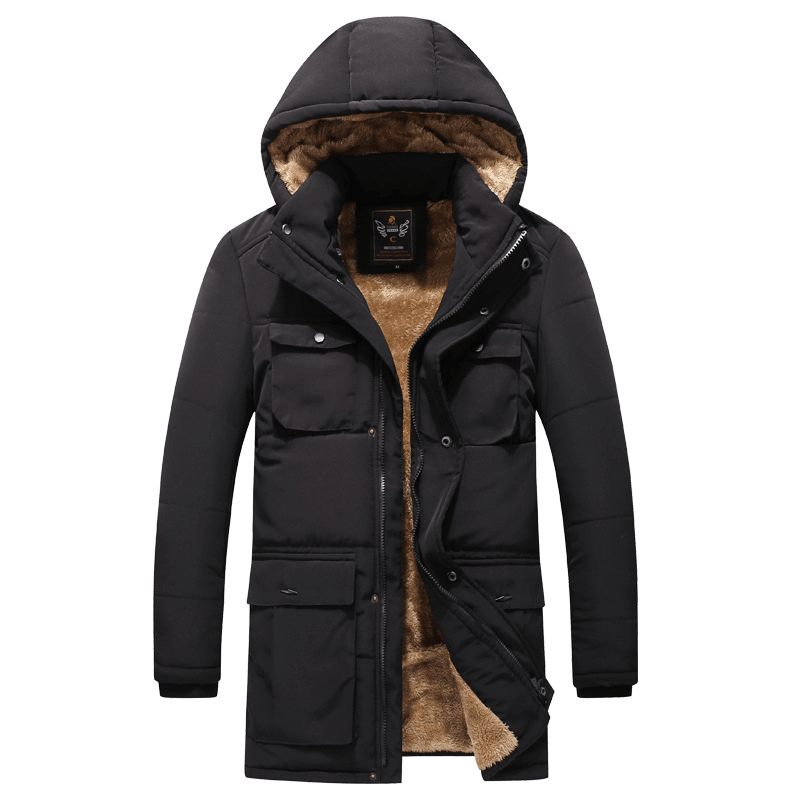 Mid-Length Men'S Cotton-Padded Jacket with Hood - MRSLM