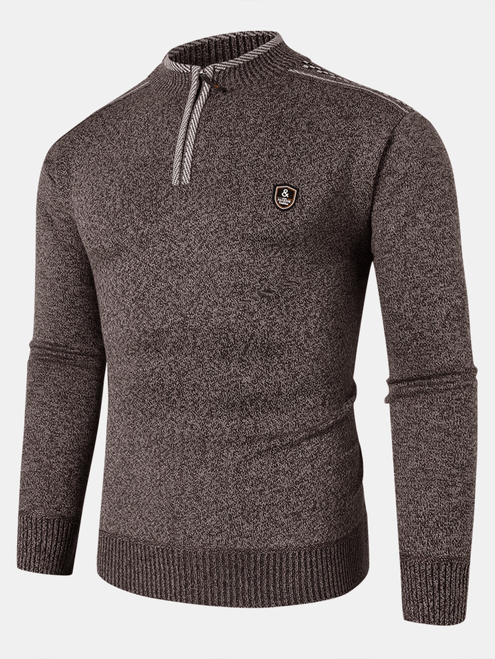 Mens Applique Half Zipped Front Pullover Knitted Sweaters - MRSLM