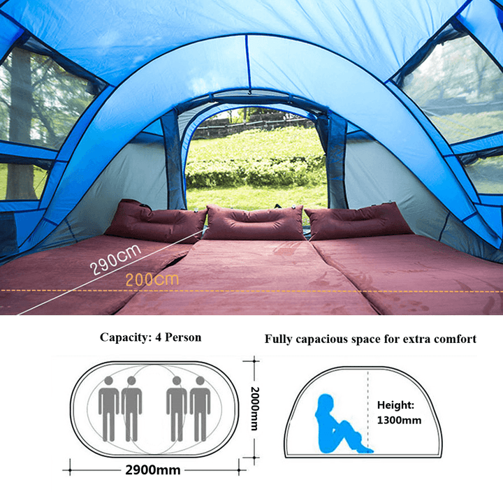 Outdoor 3-4 Persons Camping Tent Automatic Opening Single Layer Canopy Waterproof Anti-Uv Sunshade - MRSLM
