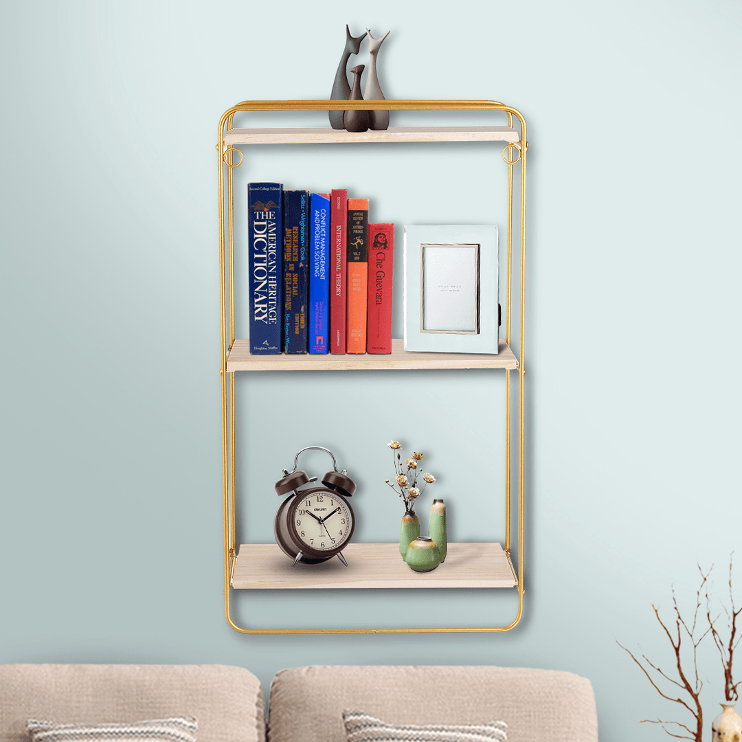 Metal Storage Shelf Simple Display Holder Wall-Mounted Rack Book Organiser Home Decorations - MRSLM