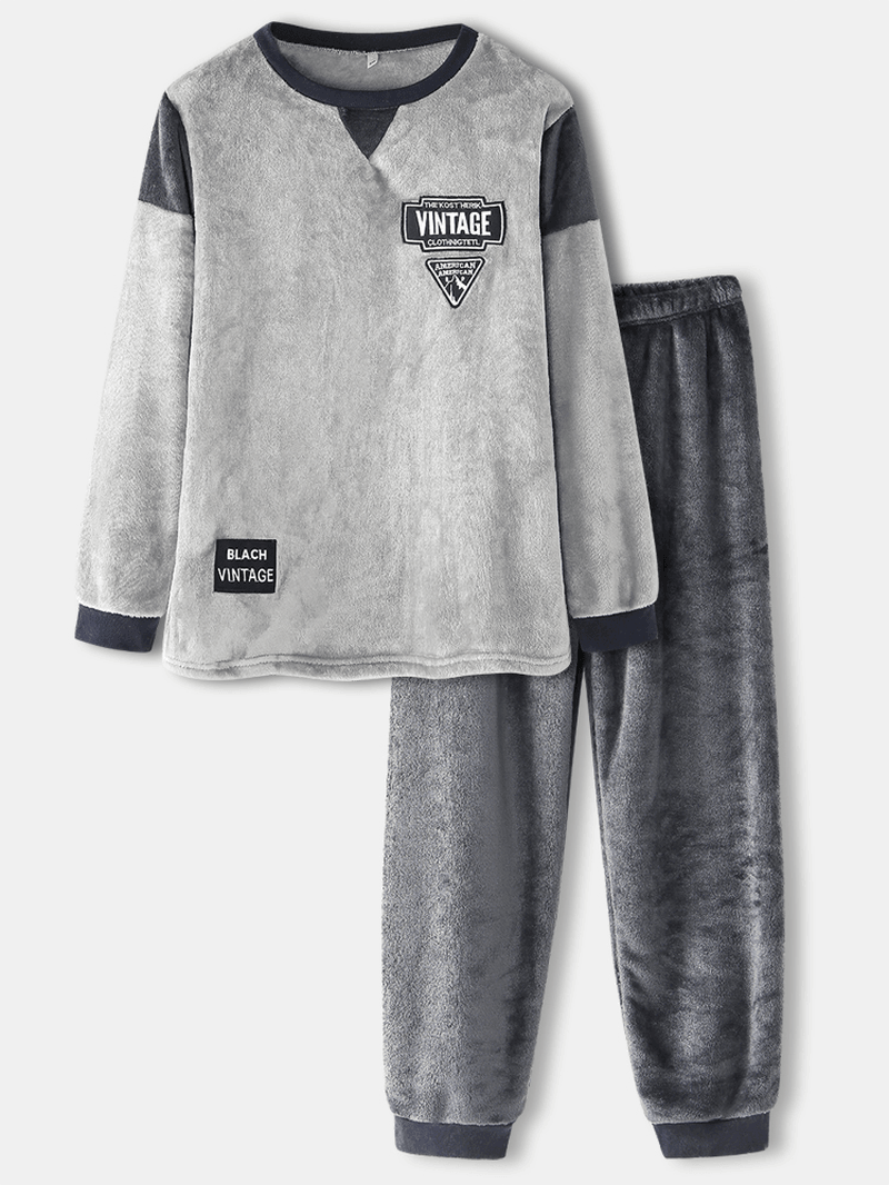 Mens Graphics Flannel Patchwork Sweatshirt Thicken Jogger Pants Home Pajama Set - MRSLM