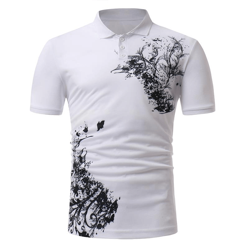 Men'S Classic Black White Printing Short-Sleeved Golf Shirt - MRSLM