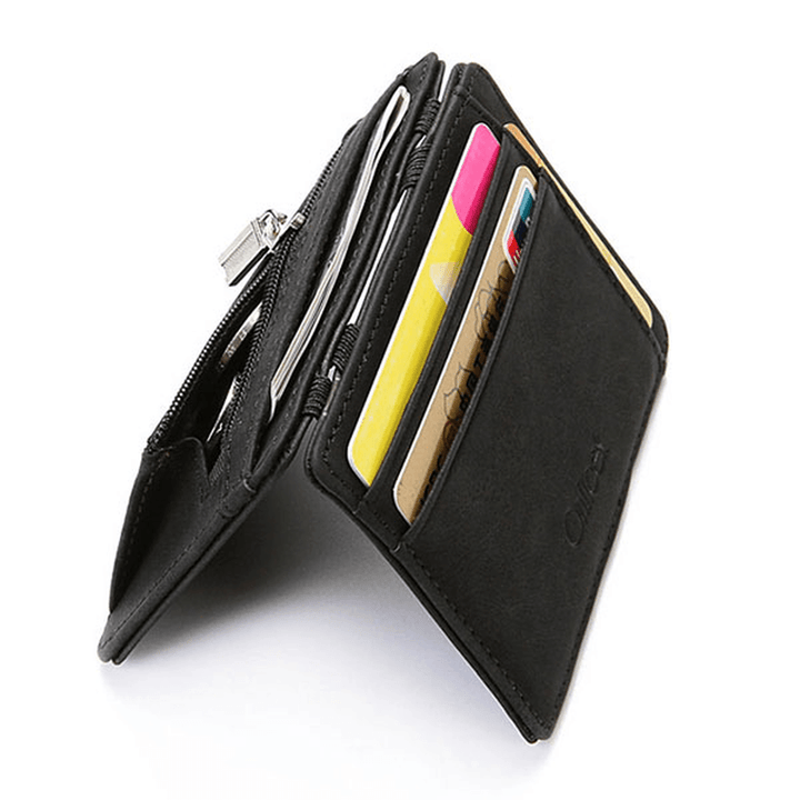 Men PU Leather Money Clip Thin Bifold Wallet Credit Card Holder - MRSLM