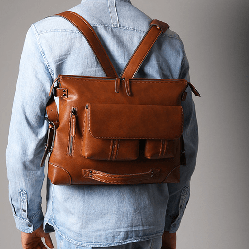 Ekphero Men Casual Briefcase 13-14 Inch Laptop Bag Handbag Multifunction Shoulder Bag Backpack - MRSLM