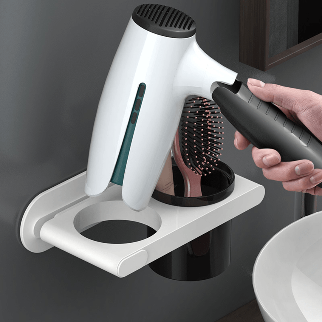 Hair Dryer Comb Holder Wall Mounted Bathroom Organizer Rack Storage Accessories - MRSLM