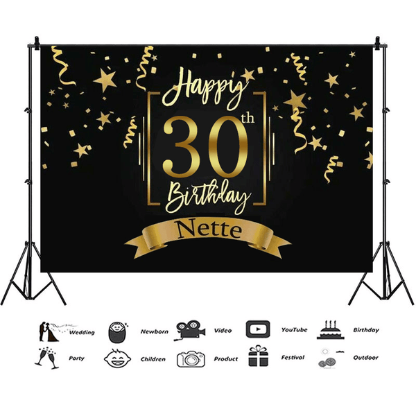 30/40/50Th Happy Birthday Black Photography Backdrop Gold Photo Background Props Party Decoration - MRSLM