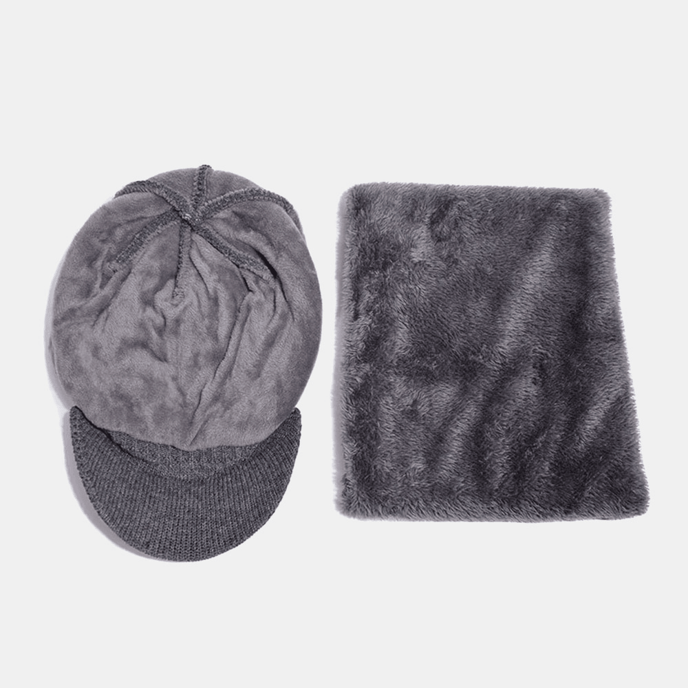 2 PCS Men Winter plus Velvet Warm Cashmere Bonnet Knitted Caps Scarf Mask Outdoor Wild Elastic Adjustable Windproof Beanie Skull Hat - MRSLM