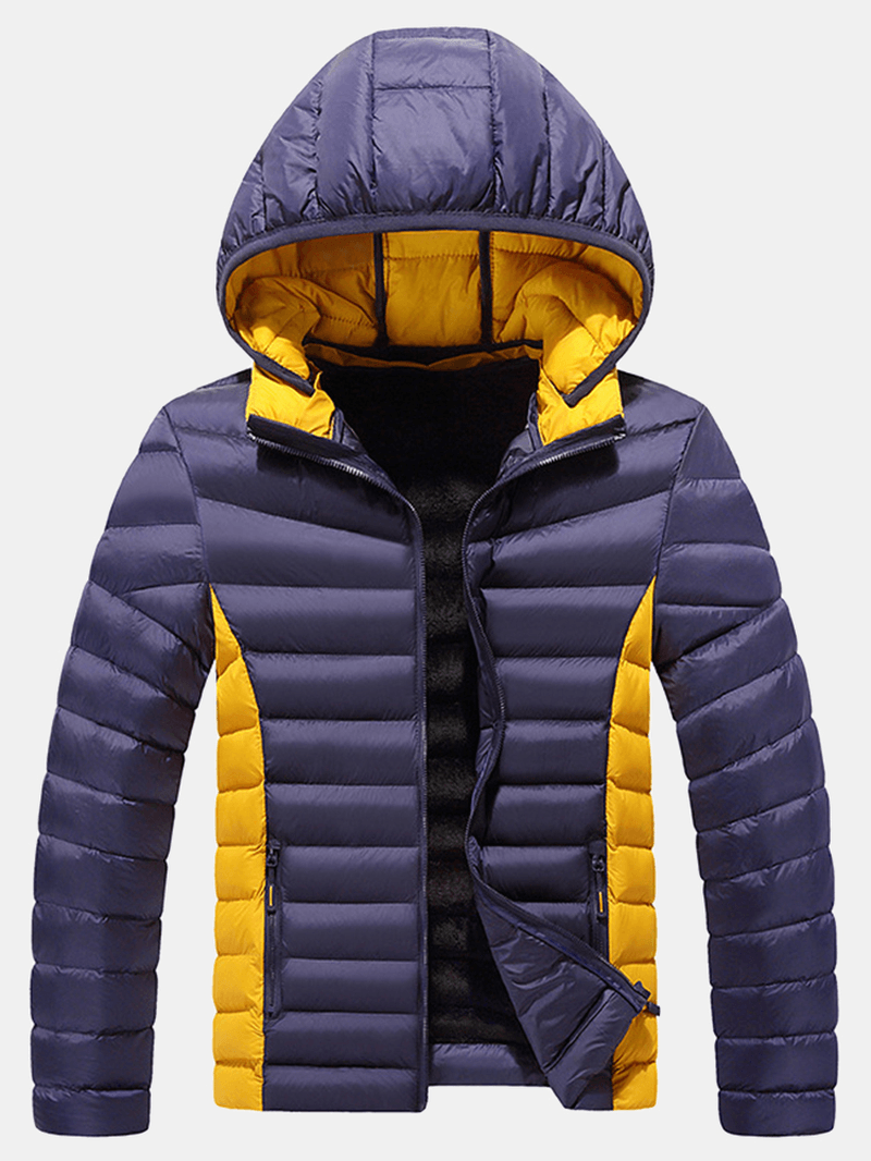 Mens Thicken Windproof Patchwork Zipper Warm Fleece Lined Detachable Hooded Coats with Pocket - MRSLM