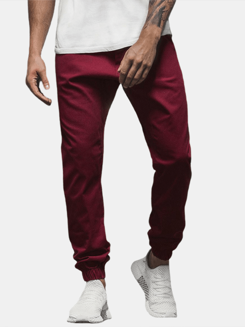 Mens Solid Color Casual Drawstring Pants with Pocket - MRSLM