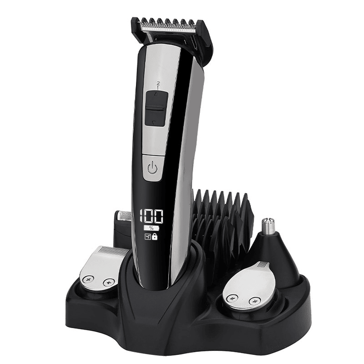 NK-2555 5 in 1 LCD Display Multifunctional Hair Trimmer USB Rechargeable Electric Hair Care Clipper - MRSLM