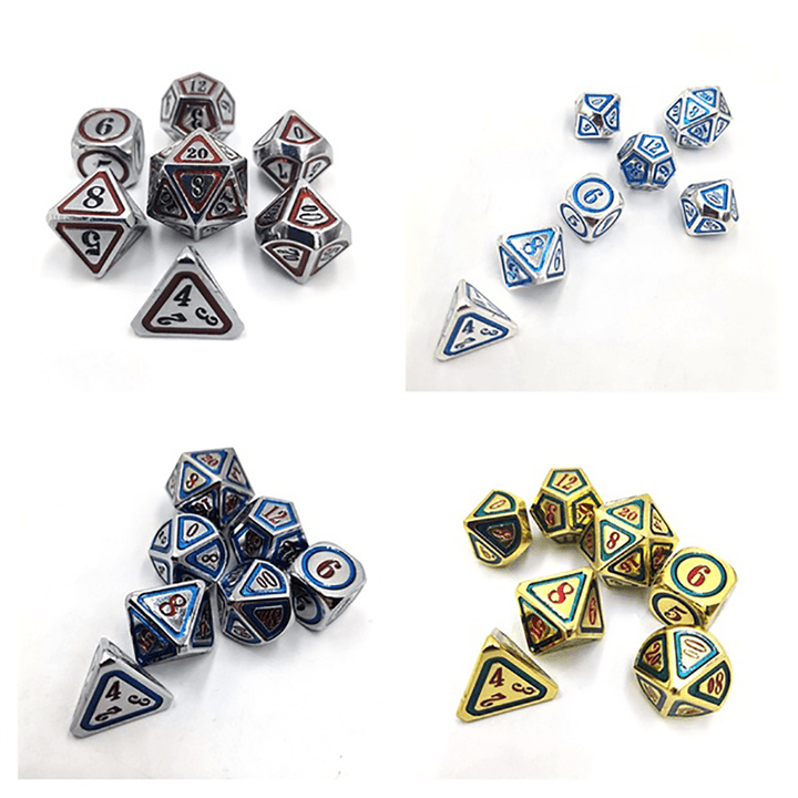 7Pcs/Set Metal Polyhedral Dices Set Role Playing Dungeons and Dragons Bag Bar Party Table Games Dice - MRSLM