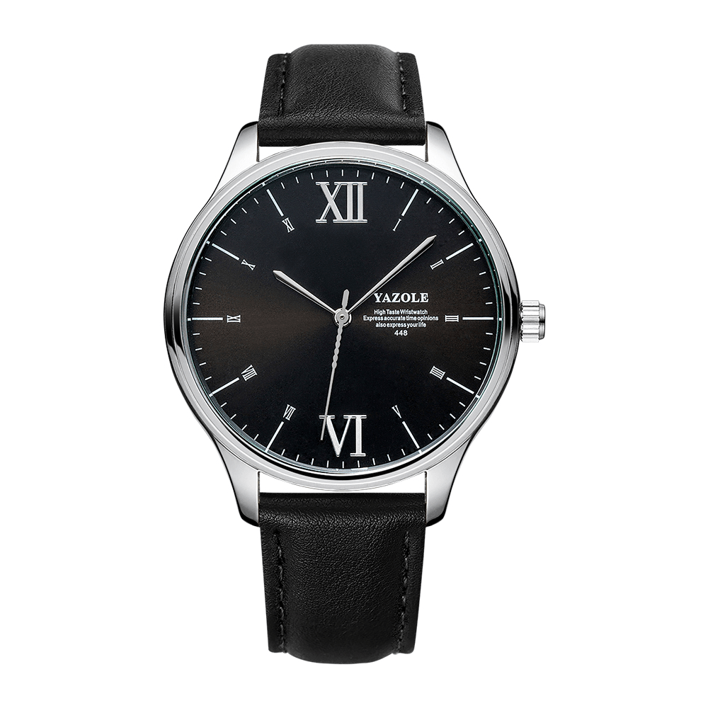YAZOLE 448 Men Simple Dial Fashion Black Leather Strap Classic Business Quartz Watch - MRSLM