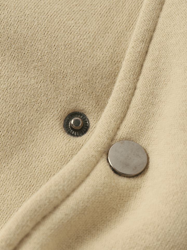 Mens Vintage Thick Raglan Sleeve Button Casual Loose Varsity Jacket - MRSLM