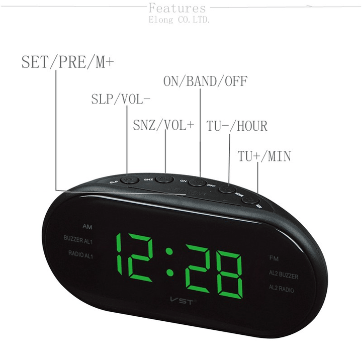VST ST-3 Led AM FM Radio Digital Brand Alarm Clock Backlight Snooze Electronic Designer - MRSLM