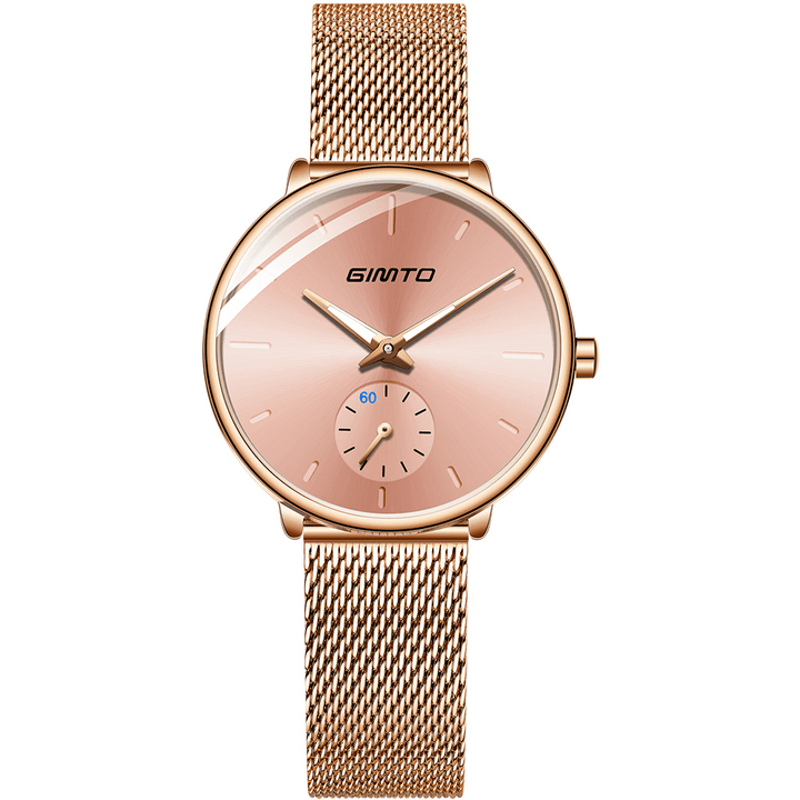 GIMTO GM270 Simple Two-Pin Design Dial Rose Gold Mesh Steel Strap Fashion Women Quartz Watch - MRSLM