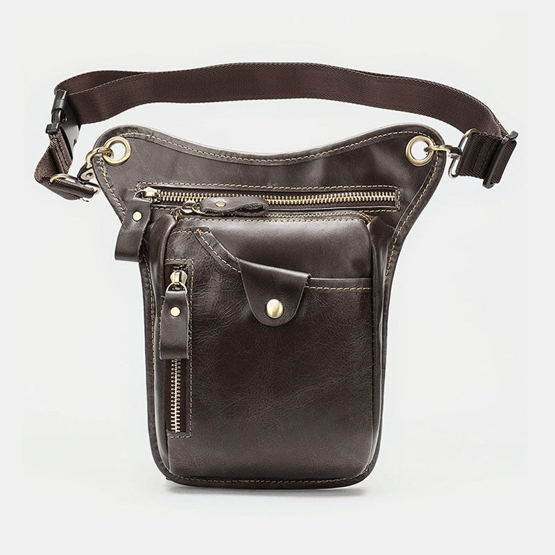 Men Genuine Leather Solid Color Outdoor Sport Practical Wear-Resistance Belt Bag Leg Bag Waist Bag - MRSLM
