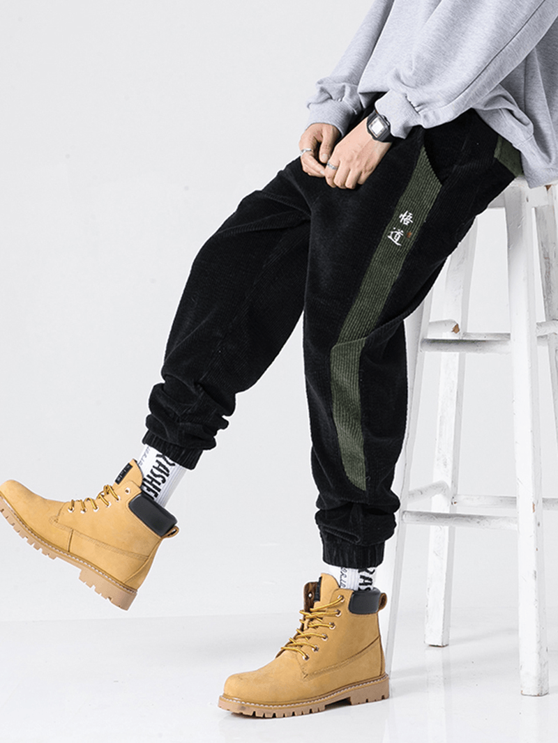 Men'S New Corduroy Trend Side Stitching Contrast Color Thickening Pants - MRSLM