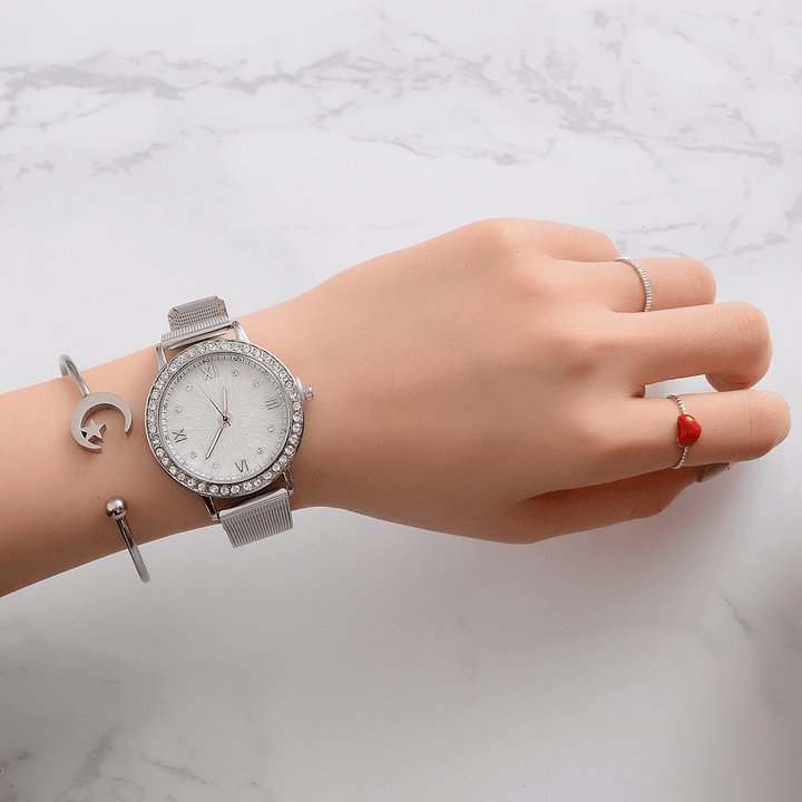 Deffrun Casual Style Crystal Ladies Wrist Watch Full Steel Band Quartz Watches - MRSLM