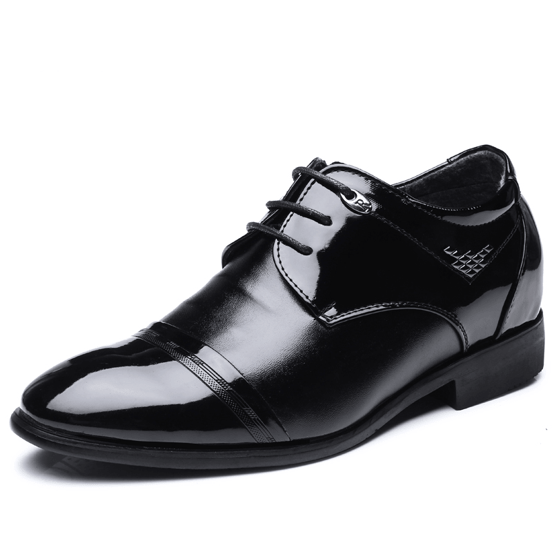 Men Microfiber Leather Non Slip Pointed Toe High Heel Classical Business Dress Shoes - MRSLM