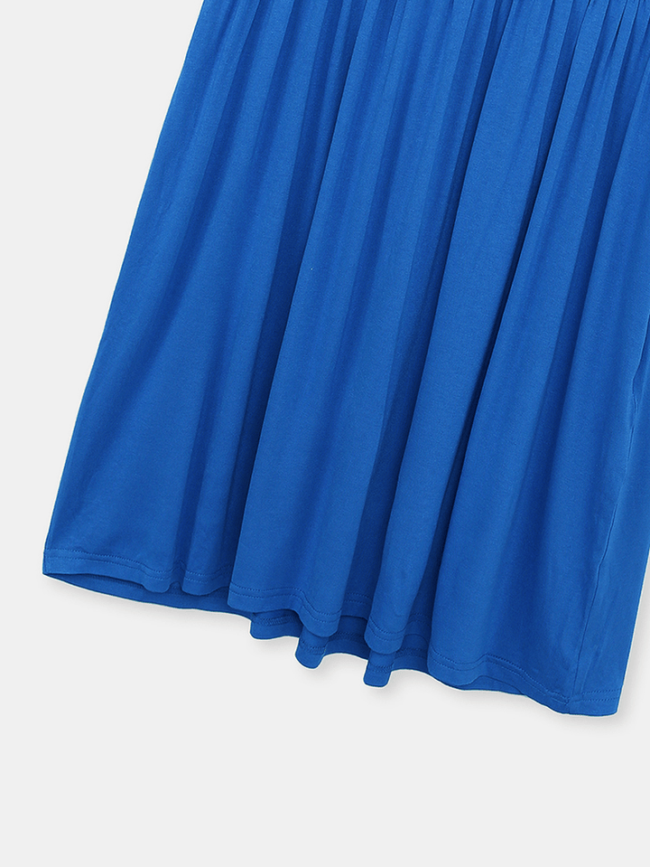 Women Pleats Solid Color Twist Sleeve Casual Dress - MRSLM