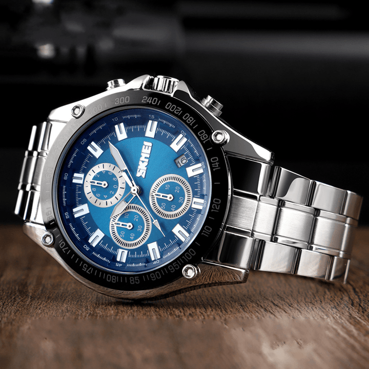 SKMEI 1393 Stainless Steel Business Style Waterproof Date Display Men Wrist Watch Quartz Watches - MRSLM